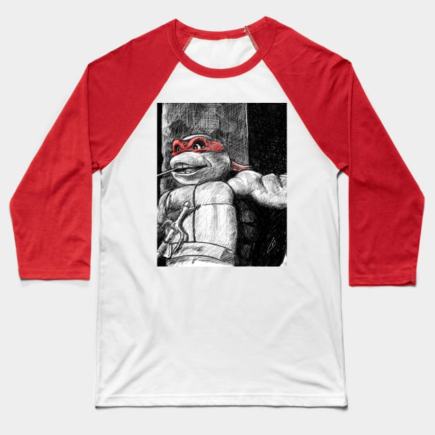 Teenage Mutant Ninja Turtles - Raphael B&W Baseball T-Shirt by JebMiao